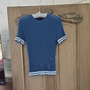 Rag & Bone Blue Ribbed Tee with White Stripes